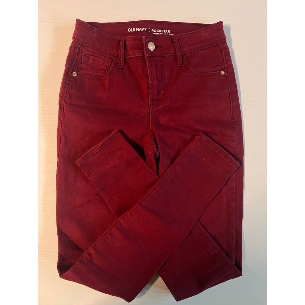 Old Navy Rockstar Mid Rise Skinny Jeans Burgundy Wine Red Size 0 Regular